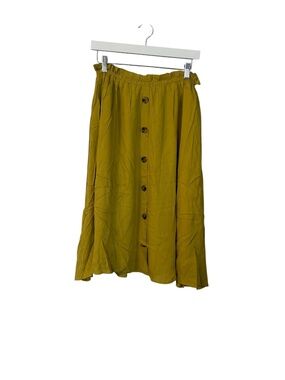 Tulip B Women’s Button-Front Lined Midi Skirt in Mustard Yellow Sz M NWT
